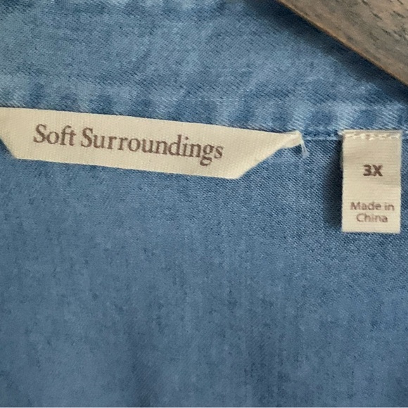 Soft Surroundings Fontanne Chambray Tencel Collared Jacket Blue Layer Size 3X - Picture 9 of 12